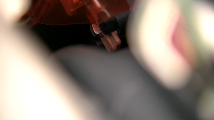 Push in the door lock and hook from the inside of the machine.